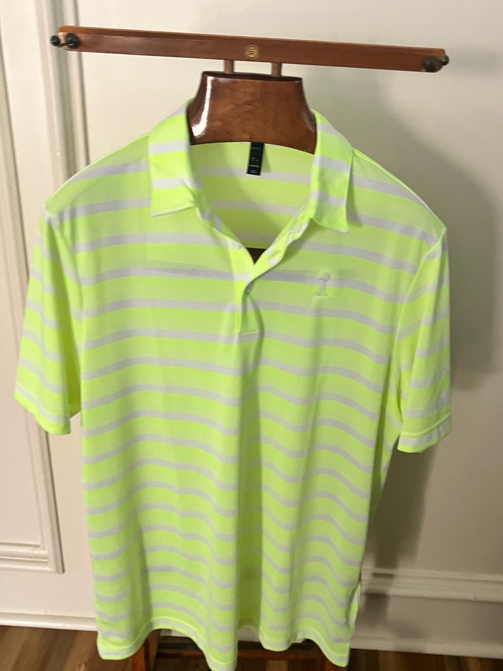 Adidas Men’s XL Golf Polo Shirt Neon Yellow Gray Striped Performance AD4001